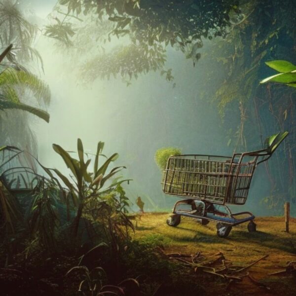 Ein lange verlassener Einkaufswagen im Jungel